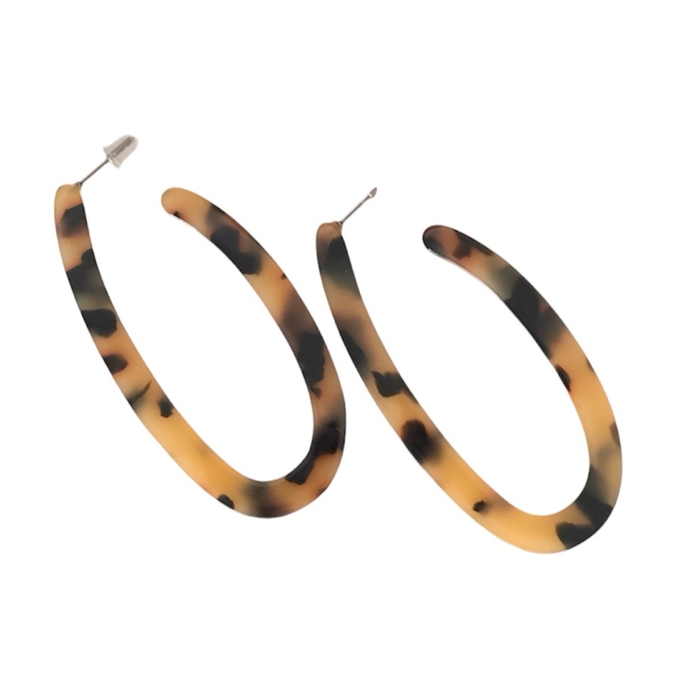 Earrings Tortoise Shell Acrylic Oval Hoop Earrings Black and Tan New